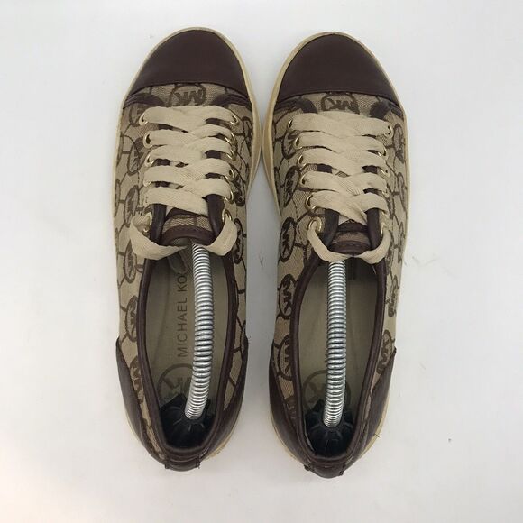 Michael Kors MK  Fashion Sneakers Women's 6M Cap Toe Brown Signature Logo Canvas - Picture 6 of 14